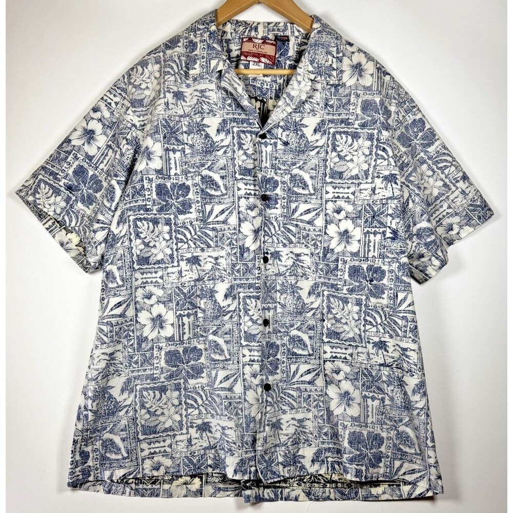 RJC Hawaiian Shirt Mens 2XL Floral Reverse Print Made in Hawaii USA Aloha Casual